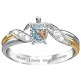 Women's Ring Turtle Statement Ring, Mom Loves You Forever, Diamond Microinlaid Zircon Ring Jewelry, Turtle Ring Cat Ring Elephant Ring Animal Ring for Mother's Day Size 5-10