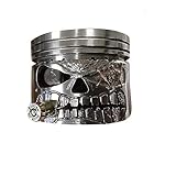 YBEAR Carved Piston Skull Sculpture, Handmade Metal Art Figurine, Skeleton Ornament for Office, Home, Table Desk Decor, Car Lovers (D)