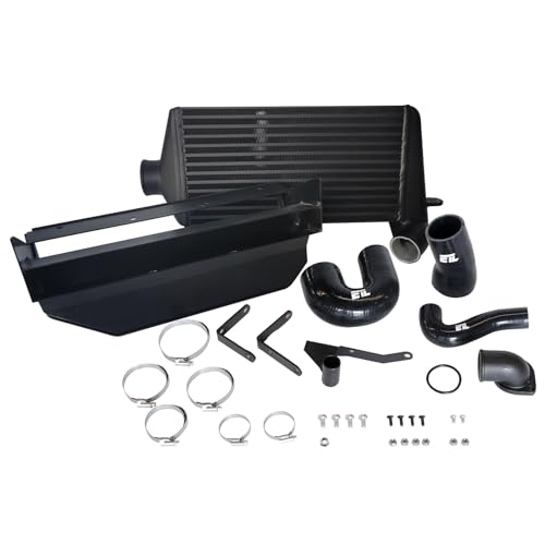 ETLTop mount Intercooler Kit Black, Compatible with 2008-2014 GRB WRX, High Performance Aluminum Intercooler + Air Splitter + Silicone Hoses + Clamps Complete Kit