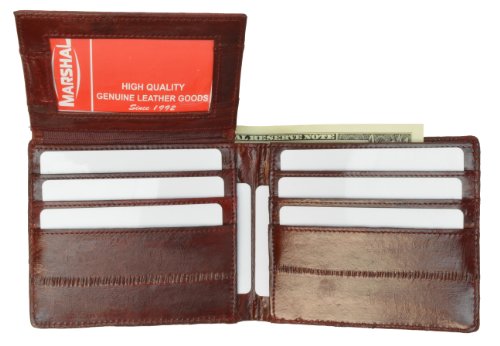 100% Genuine EEL Skin Bi-fold Mens Wallet Burgundy #E316