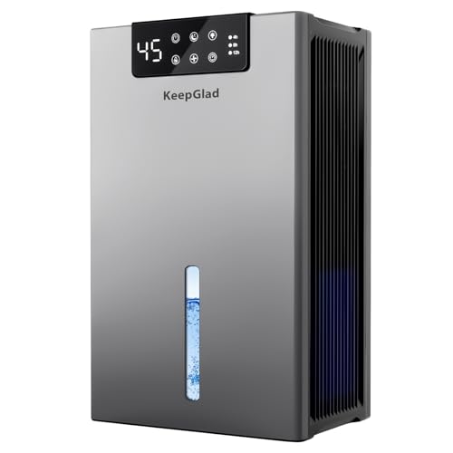 KeepGlad Dehumidifier, 98OZ Dehumidifiers for Home(1000sq.ft), Humidity Display Dehumidifier for Basement Bathroom Bedroom, Auto Shut Off, Washable Filter, Drain Hose, Timer, 7 Ambient Lights, Gray
