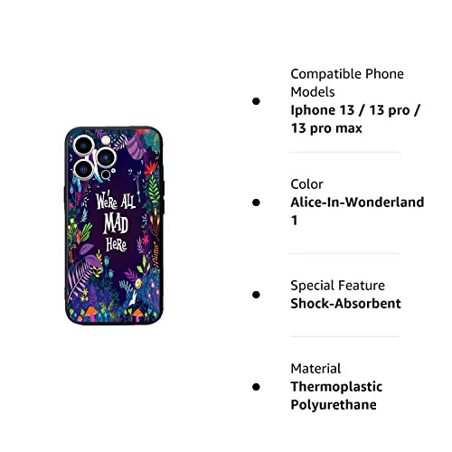 Coutious Dis Ney Cratoon Character Design Pattern Black Cool Shockproof Tpu Iphone 13/13 Pro/13 Pro Max Case, Ultra-Thin Non-Slip, Scratch-Resistant And Drop-Proof (Alice-In-Wonderland 1, 13 Max) #TOP7