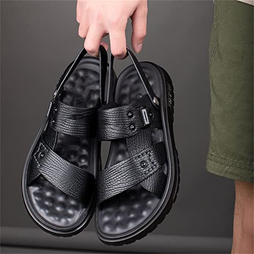 Men Shoes Vintage Real Leather Non-Slip Beach Slip-On Sandals Travel Slippers Black Brown(43)3