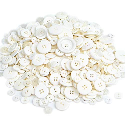 Around 600 Pieces Resin Buttons 2-Holes 4-Holes Sewing Decorative Buttons Beads Flatback for Crafts Embellishments Scrapbooking Painting Christmas Knitting Ornaments(White)