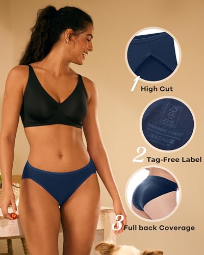 BAMBOO COOL Womens Underwear High Cut Briefs Breathable Moisture-Wicking Hipster Ladies Panties, 5-Pack4