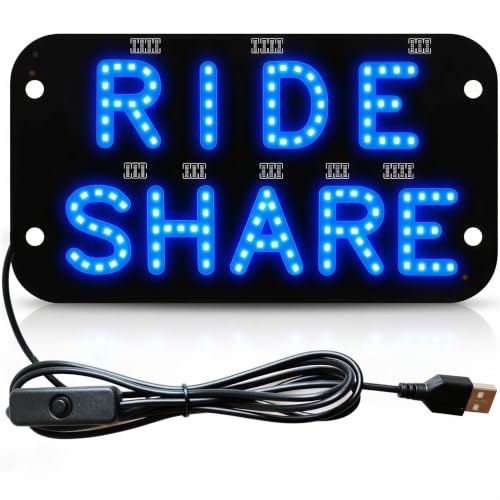 Taxi LED Sign for Car Windshield, USB Ride Share Display, Suction Cups (RS)