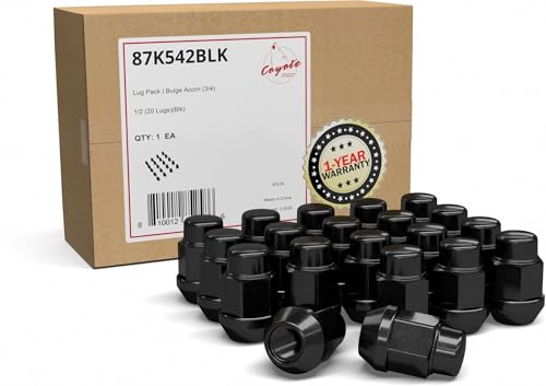 Image of Set of 20 Lug Nut 1 /2-20 Thread Closed End Bulge Acorn Lug Nuts 1.38 inch Long - Cone Seat - 19mm (3 /4 inch) Hex Wheel Lug Nut (Black)