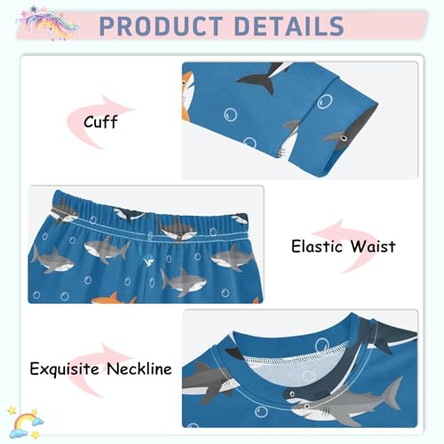 Pajama Sets Long Sleeve Shark Pattern on Blue Soft Comfy Sleepwear 2 Piece PJS 3-8T4