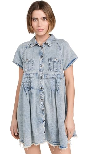 FP Movement Women\'s Ronnie Denim Dress, Worn in Wash, Blue, L