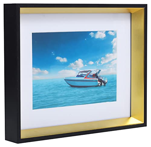 ecosa Cadre photo rectangulaire en bois, 20 x 25 cm, noir/doré, 50 x 70 cm, verre véritable, support mural, portrait et paysage