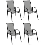 Outsunny Juego de 4 sillas de jardín apilables con reposabrazos, sillas para comer al aire libre de metal y textilene impermeable, para patio, balcón, terraza, exterior e interior, 54 x 75,5 x 95 cm,