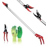 Hortem Long Reach Pruner Set, 31-Inch Hold Long Reach Cut Garden Tree Pruner with Flexible Hand Grip and Lightweight Bypass Pruning Shear, Gardening Shears for Lawn Care
