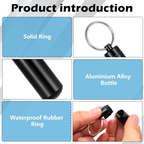 Image of 6 Pack Black Cylinder Urn Keychains for Ashes, Waterproof Cremation Keepsake Jewelry Vials for Human or Pet Ashes, Hair, or Small Mementos, Memorial Ash Holder for Men and Women