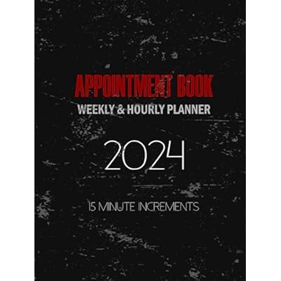 Appointment Book Weekly & Hourly Planner 2024: 15 minute Increments with Contact List , Password Tracker ,Calendar and Monthly Tabs for Personal Business Vintage black cover