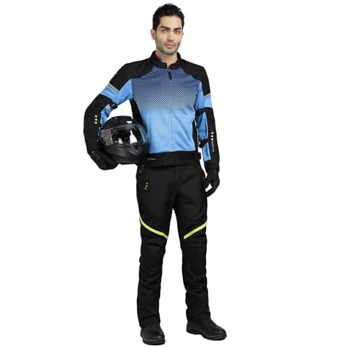 Image of ROYAL ENFIELD HIGH STREET ECO RIDING JACKET|CE level 2 armours at Shoulders & Elbows CE level 2 armour at back, XY CE level 1 armour at Chest|Super soft Neoprene fabric at collar |BLUE XL