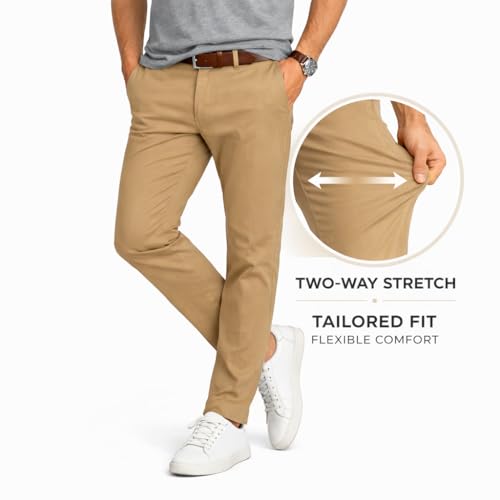 Image of DENRO Men's Slim Fit Cotton Stretch Trousers | Smart Casual & Workwear Pants for Office Use | 98% Cotton 2% Spandex Fabric | Mid-Rise Tailored Fit | Sizes 28-38