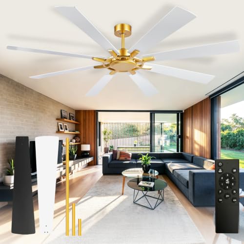 Image of Depuley Ceiling Fan Without Light: Big Indoor Outdoor Fan with Remote Control - Large Ceiling Fan no Light 8 Blade Reversible Quiet DC Motor Memory Function Timer 72 Inch White