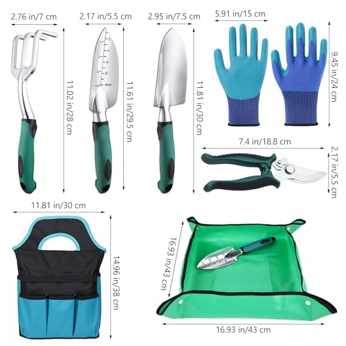 Gartenwerkzeug Set, 7 Stück Garten Handwerkzeuge mit Gartengeräte Organizer Handtasche, Gartengeräte Set, Robust, Rostfrei, EIN ideales Gartengeschenk für Frauen, Männer und Gartenliebhaber – Bild 4