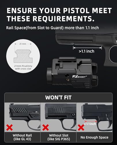 Image of EZshoot 800 Lumens Pistol Light Laser Combo Rechargeable, Pistol Flashlight with Slidable Rail Compatible with Glock and Picatinny Rail, Gun Light with Red Laser Beam