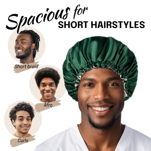 Image of Fittia Men's Satin Bonnet for Short Hair with Adjustable Strap - Sleeping Cap for Fade, Afro & Natural Hair Care, Wave Cap