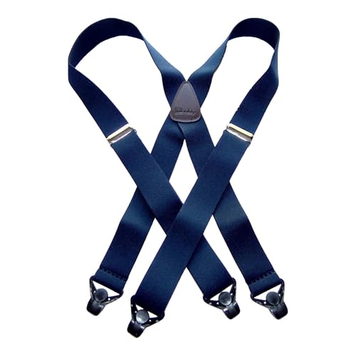 Holdup Ski-Ups Blue 1 1/2 Suspenders for Men with USA Patented Black Composite Plastic Gripper Clasps