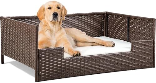 YITAHOME Rattan Dog Sofa Bed with Cushion,Wicker Pet Bed Sofa Cou...