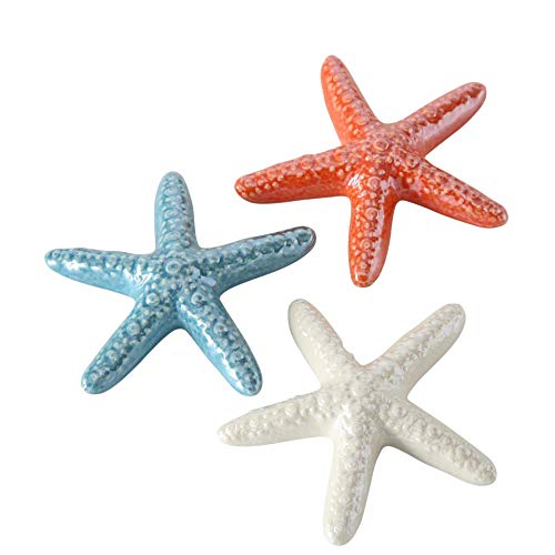 CasaJame Hogar Decoración Accesorios Adornos Esculturas Juego de 3 Estrellas de Mar Porcelana Blanco Rosa Azul Ø 11 cm Cover