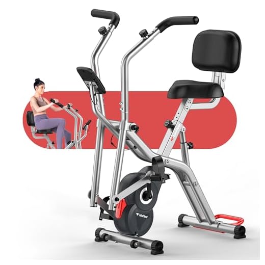Foldable Exercise Bike with Elliptical Mode, 8-Level Magnetic Resistance Stationary Bike for Home, Quiet Indoor Fitness Bike for Cardio & Rehab Training, Adjustable Seat & Handlebar, 300LBS Capacity