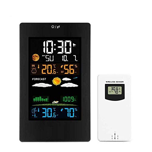 Wanduhr Wecker mit Wettervorhersage, drahtlose Digitale Wetterstation mit Außensensor LCD-Farbbildschirm Thermometer Hygrometer für das Home