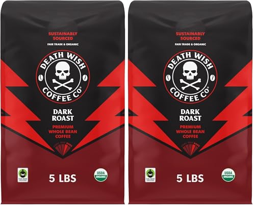 Image of Death Wish Coffee, Dark Roast Whole Bean Coffee, USDA Organic and Fair Trade, 80 oz (Pack of 2)