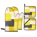 Yellow Black Grey Oven Mitts and Pot Holders Sets of 4 Modern Abstract Art White Pink Oven Mitts Ove