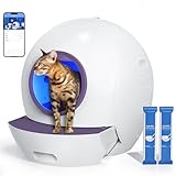 ELS PET Self Cleaning Cat Litter Box with 2 Pack Litter for Multiple Cats,Cat Litter Box Automatic Cleaning App Control/Smart Monitor/Odor-Removal Designl,Electric Litter Box with 2 Pack Litter-Purple