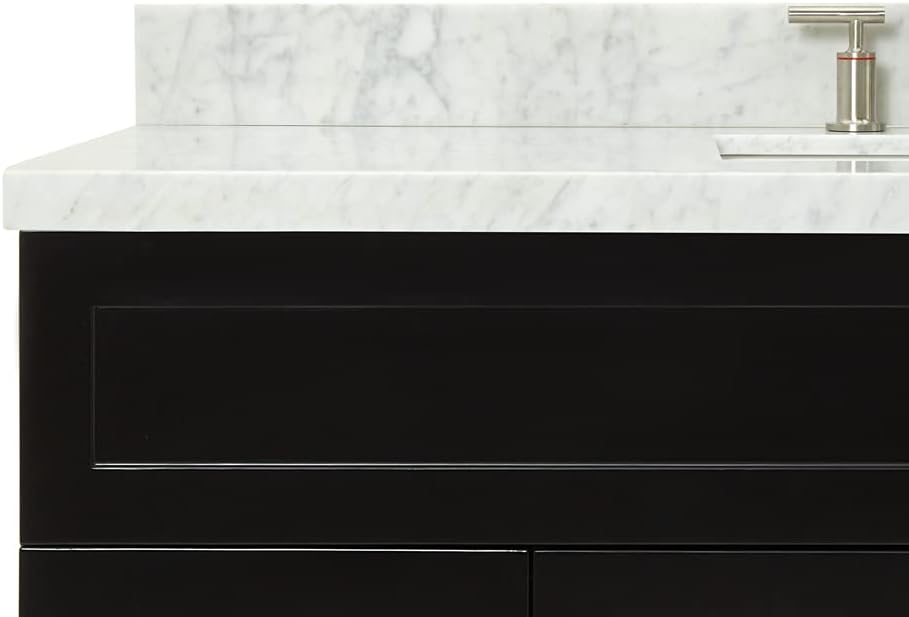 DKB Bradford 54" Black Single Bathroom Vanity with Sink, 1.5" Italian Carrara Marble Countertop, Rectangular Undermount Sink, 2 Soft Closing Doors, 4 Dovetail Drawers