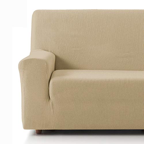 Eiffel Textile Funda Sofa Elastica Protector Adaptable Rústica Sofá 3 Plazas, 50% Poliéster, Beige