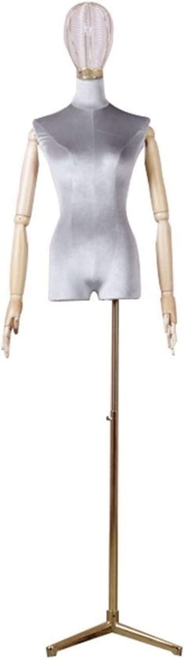 Torso de maniquí Femenino, Busto de exhibición de sastrería Femenina, Molde de Cabeza de Alambre Dorado con Base de Metal para exhibición de Ropa y Vestidos, D