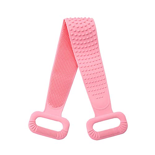 Exfoliating Lengthen Silicone Body Back Scrubber Handle Body Washer Men Women (Pink)