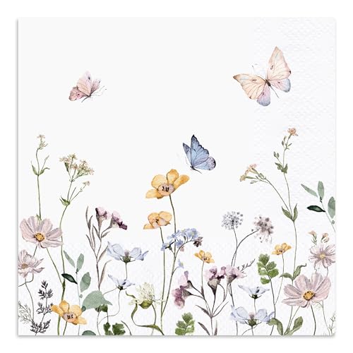 Audree 100 Pack Floral Cocktail Napkins Paper 3 Ply (5x5') - Wildflower Dinner Hand Paper Napkins for Wedding, Bridal, Baby Shower, Birthday, Tea Party, Garden Party, Anniversary Decorative Towels