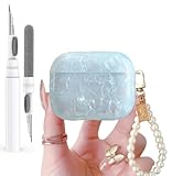 Olytop for Cute Glitter Airpods 4 Case 2024 with Cleaner Pen, Shell Pattern Apple Airpods iPod 4th Generation Case Cover Protective Skin Girl Women with Luxury Pearl Keychain, Blue