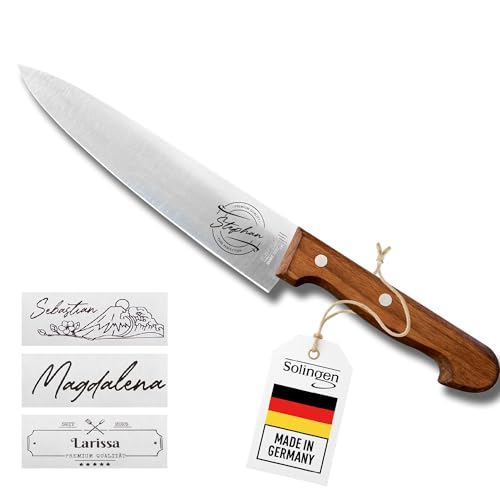 LOOXIS Personalisiertes Kochmesser mit Namen graviert – Made in Germany, Buchenholz-Griff, 20 cm Klinge, rostfrei, Spezialstahl – extra scharfes...