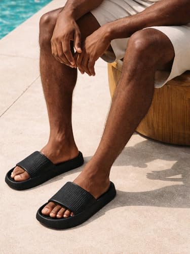 Image of hummel TEXTURE SOFT Men's Classic Ultra Soft Sliders /Slippers with Cushion FootBed for Adult Comfortable & Light Weight Stylish & Waterproof & Everyday Flip Flops & Chappals for Gents /Boys