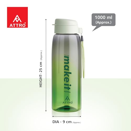 Image of ATTRO Sip Star Plastic Water Bottle - 1000ml, Green, BPA Free, Leak-Proof, Durable Sports & Travel Bottle, Ideal for Gym, Office, School, Outdoor & Daily Use