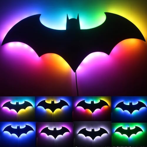 LED Superhero Bat Lamp Night Light with 16 Colors Remote Wall Sconce Acrylic Engraved Room Wall Decor, Great Gifts for Boys Kids Men (Colorful Marquee)