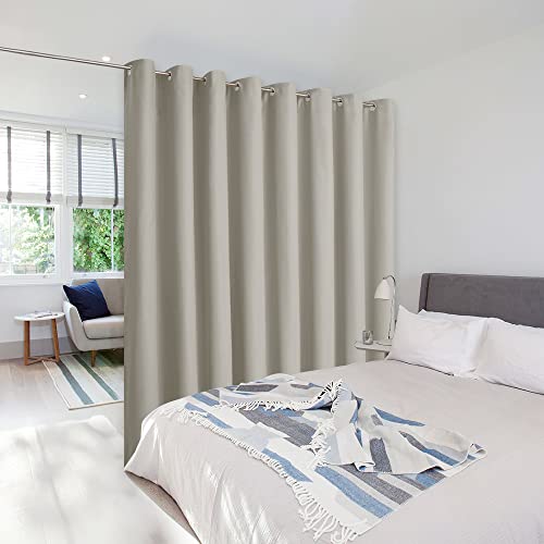 Image of NICETOWN Privacy Screen Room Divider Panel, Closet Door Curtain, Home Decoration Metal Grommet Top Floor to Ceiling Room Divider for Shared Apartment (Natural, 1 Panel, 15ft Wide x 9ft Long)