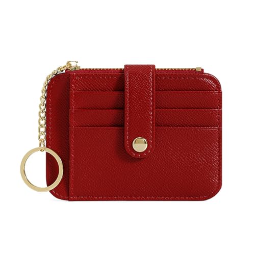 Carteira feminina com bolso frontal – Suporte fino para cartão de crédito com chaveiro destacável, Vermelho vinho D, Porta-cartão de crédito fino com chaveiro destacável