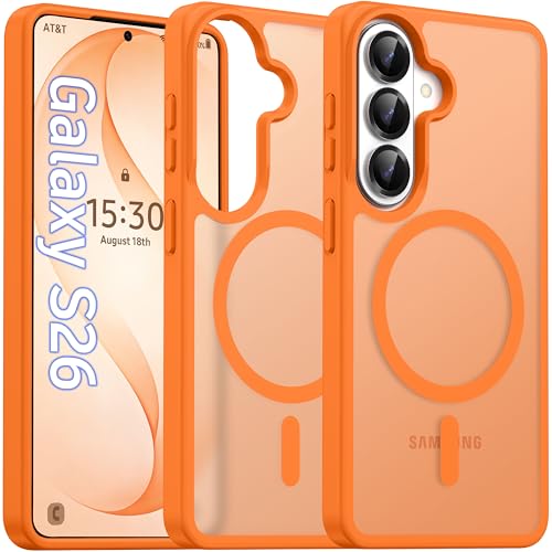 Image of Oterkin Magnetic Samsung Galaxy S26 Case, Orange | Matte, Compatible with MagSafe, Frosted Translucent, Shockproof Anti-Scratch Slim Fit, Military Grade Protection