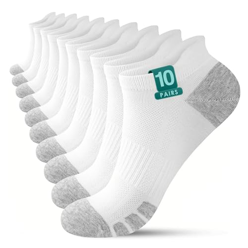 YouShow Mens Trainer Socks Size 9-12 Uk White Sports Socks Thick Women Walking Socks Low Cut Mens Ankle Socks White Gym Sock 10 Pairs Breathable Travel Socks Black Mens Socks Multipack