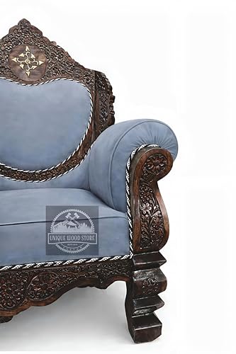 Image of Royal Carved Wooden Sofa Set | 3+1+1 Seater | Antique with Button Tufted Velvet Upholstery | Victorian Style Living Room Furniture Tufted Sofa Set Grey 3-Piece (Design 15)