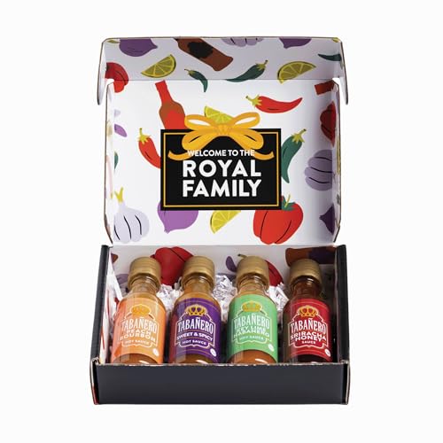 Mini Hot Sauce Variety Sampler Gift Set by Tabanero, Peach Burbon, Siracha Honey, Key Lime Habanero and Sweet & Spicy Flavors, All Natural, Gluten Free, Low Sodium, Vegan, Kosher, Made in the USA, 4-Pack, 1.7 oz Bottles Mini Hot Sauce Variety Sampler Gift Set by Tabanero, Peach Burbon, Siracha Honey, Key Lime Habanero and Sweet & Spicy Flavors, All Natural, Gluten Free, Low Sodium, Vegan, Kosher, Made in the USA, 4-Pack, 1.7 oz Bottles