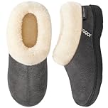 EverFoams Women's Microsuede Fuzzy Plush Lined Slippers with Cozy Memory Foam Dark Grey,Size 5-6 UK