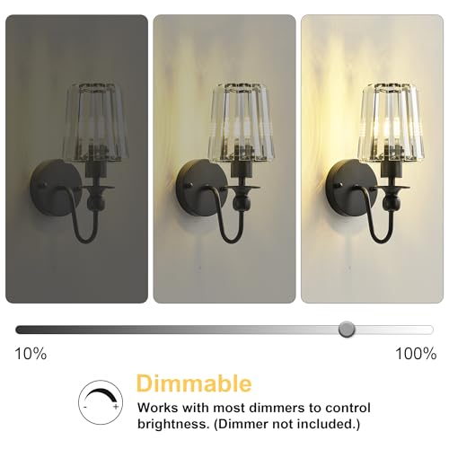 Image of KARTOOSH Hardwired Crystal Wall Sconces Set of 2 | 11.2 Inch Black Wall Lights Dimmable 3000K Warm White Wall Lamps for Hallway, Bathroom, Living Room, Bedroom